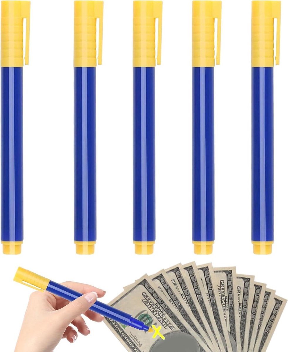 Geldcheckerpen - Controlepen Geld - Valuta Verificatie - Niet-destructieve Inkt - 5 Stuks - Geel