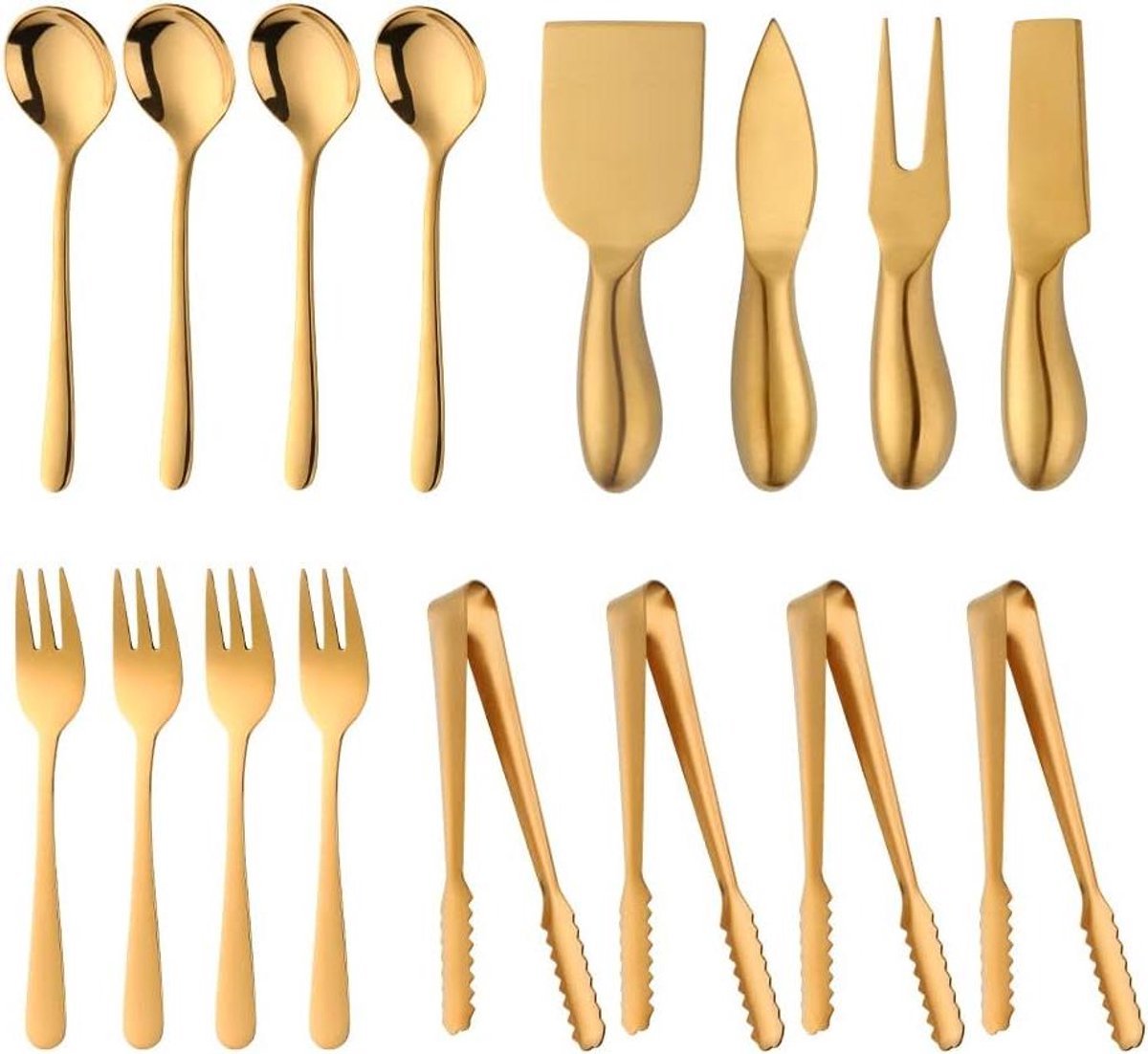 Kaasmessenset Mini - Kaasbestek Set - Kaas Serveren - 16 Delige Set - 13.5 cm Lengte - Goud