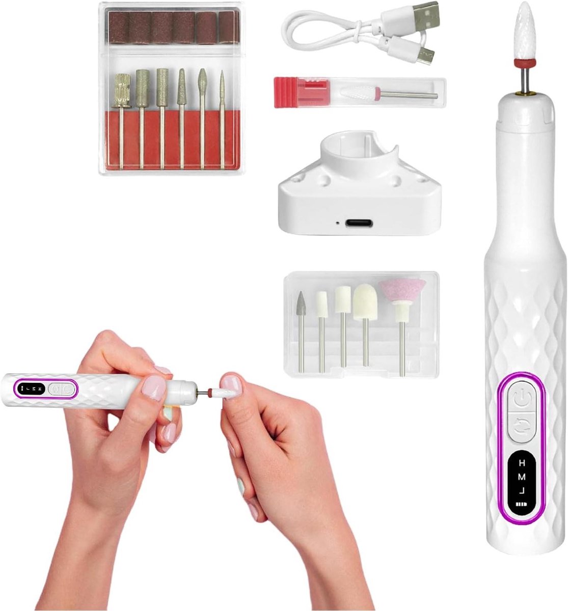 Elektrische Nagelschaar - Nagelvijl Boor - Manicure Pedicure - Draadloos Instelbaar - 15.000 RPM - Zilver Paars