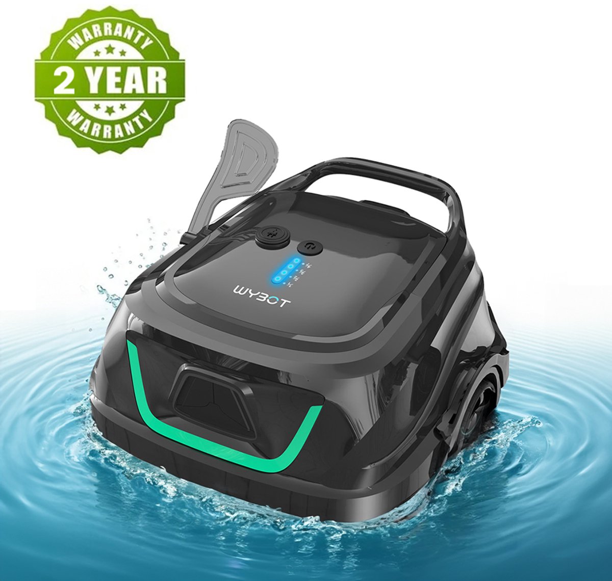 WYBOT A1 Draadloze Robotstofzuiger (Dubbele filters, 120 min runtime, 2,5 uur snelladen, voor bovengrondse zwembaden met vlakke bodem)+2x Ainkter PB26 19-inch 2-in-1 Zwembadborstel (Verstelbaar 180°)+2x Ainkter 18’ Zwembadschepnet — afbeelding 1