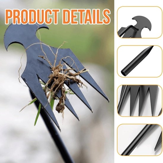 Onkruidtrekker Gereedschap - Wieden Tool - Onkruid Verwijderen - Vierklauw Ontwerp - 43 cm Lengte - Zwart — afbeelding 4