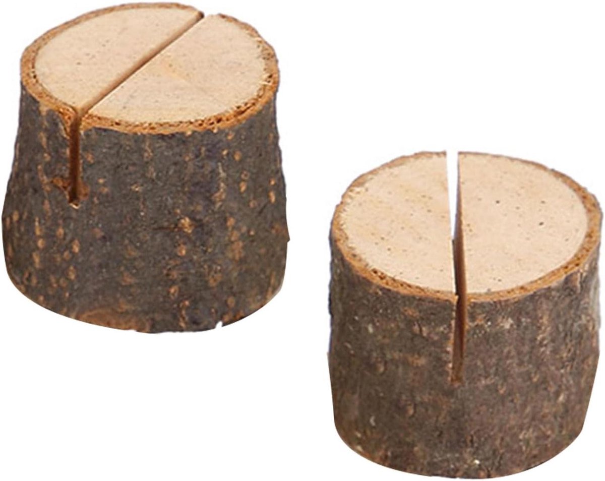 Houten Plaatskaarthouders - Tafelnummer Houder - Feestelijke Decoratie - Natuurlijk Hout - 2 Stuks - Bruin