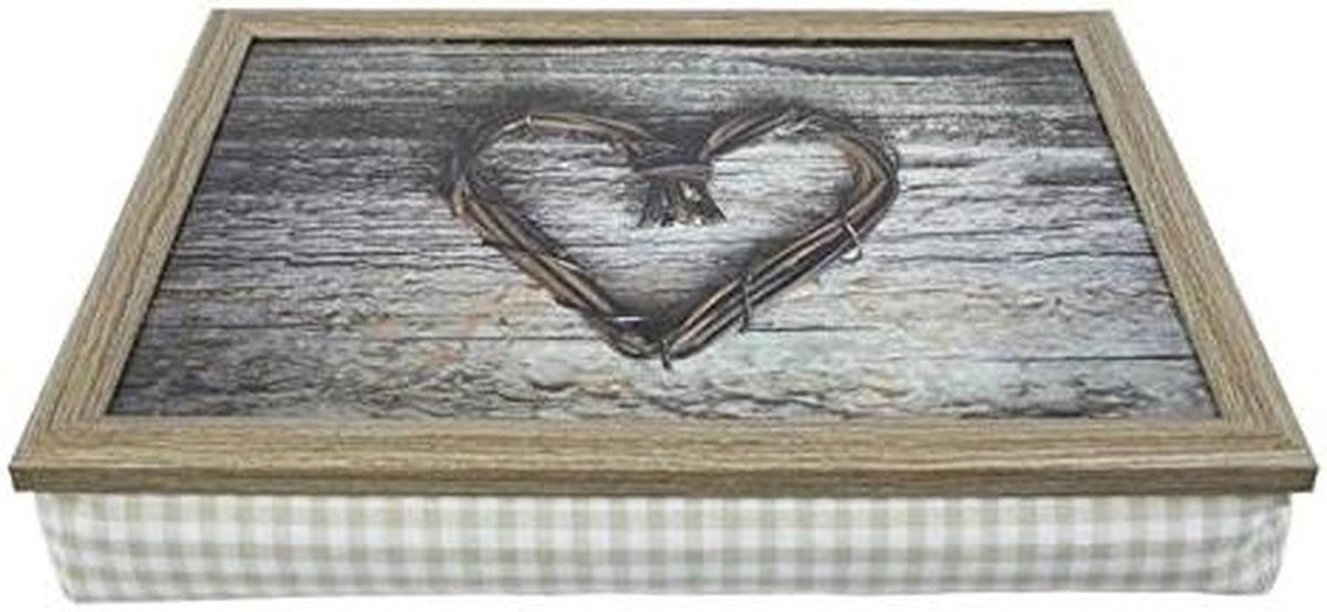 Laptop Kussen - Werkblad Hart - Comfortabel Werken - Echt Houten Frame - 43 x 33 cm - Beige Bruin