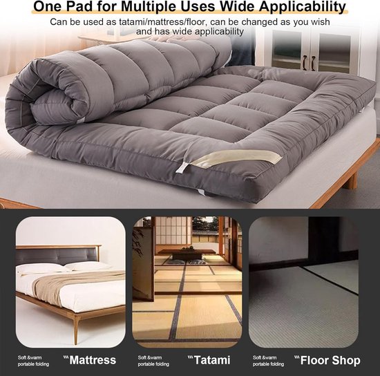 Japanse futonmatras - Vloerbed oprolbaar - Ruimtebesparend slapen - Stapmatten design - 120 x 200 cm - Grijs — afbeelding 5