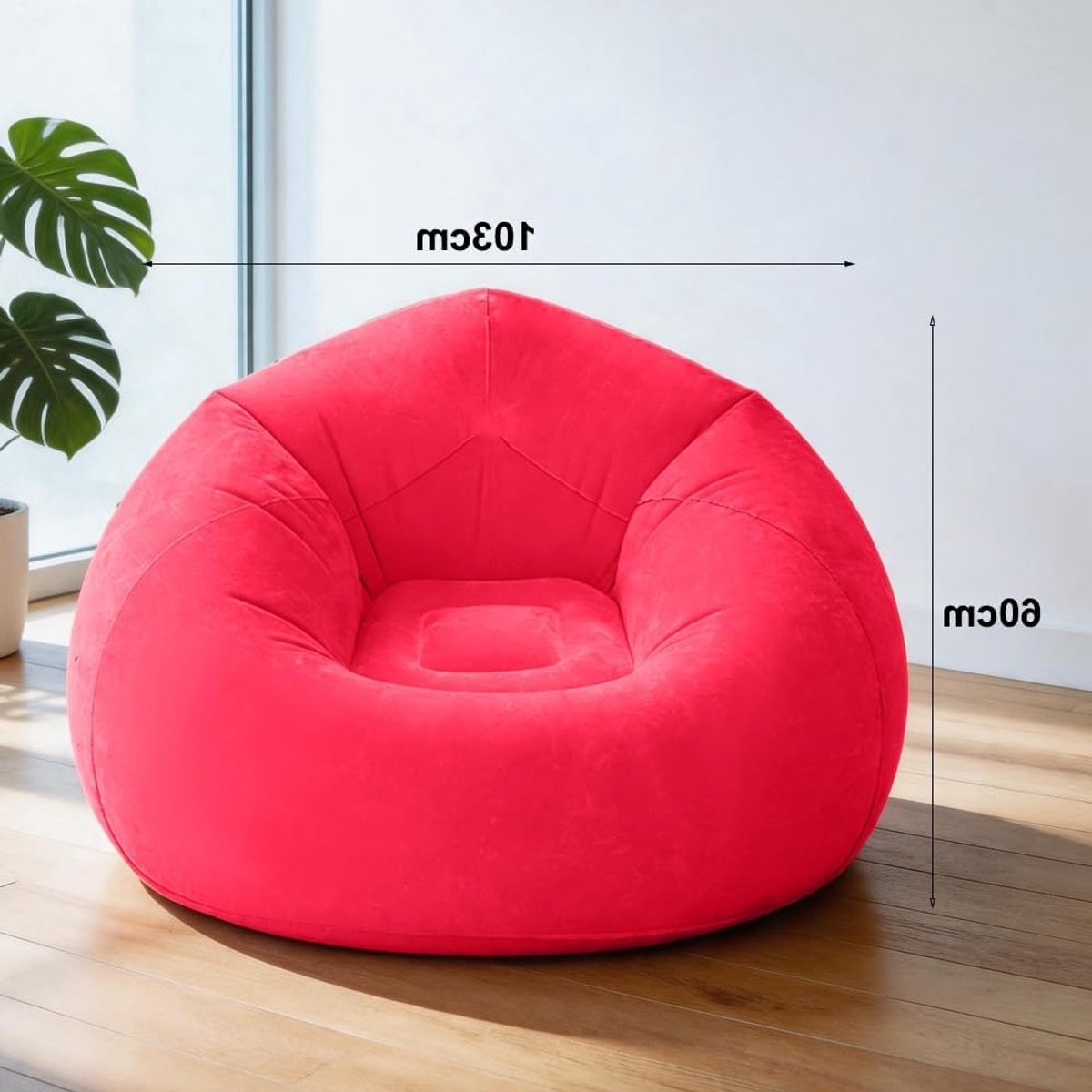 Opblaasbare luchtbank voor camping en tuin, multifunctionele gamingstoel, wasbare ligstoel van zacht pluche voor binnen en buiten gebruik, ideaal voor volwassenen en kinderen (rood)
