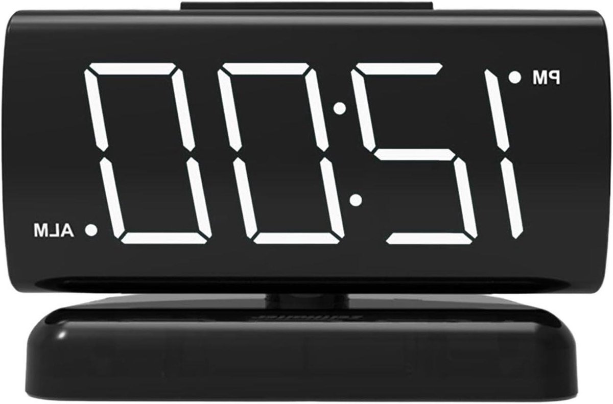 Digitale Led Klok - Tafelklok Wekker - Tijd Weergeven - Draaibaar Display - 14 cm - Wit