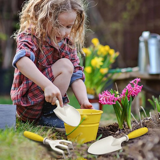 Tuinset voor kinderen - Inclusief 3 minischepjes - Maïsvormig handvat - Kan gebruikt worden als speelgoed om te planten - Geschikt voor kinderen en beginners - Te gebruiken in tuinen, op terrassen en gazons van Merkloos	 — afbeelding 4