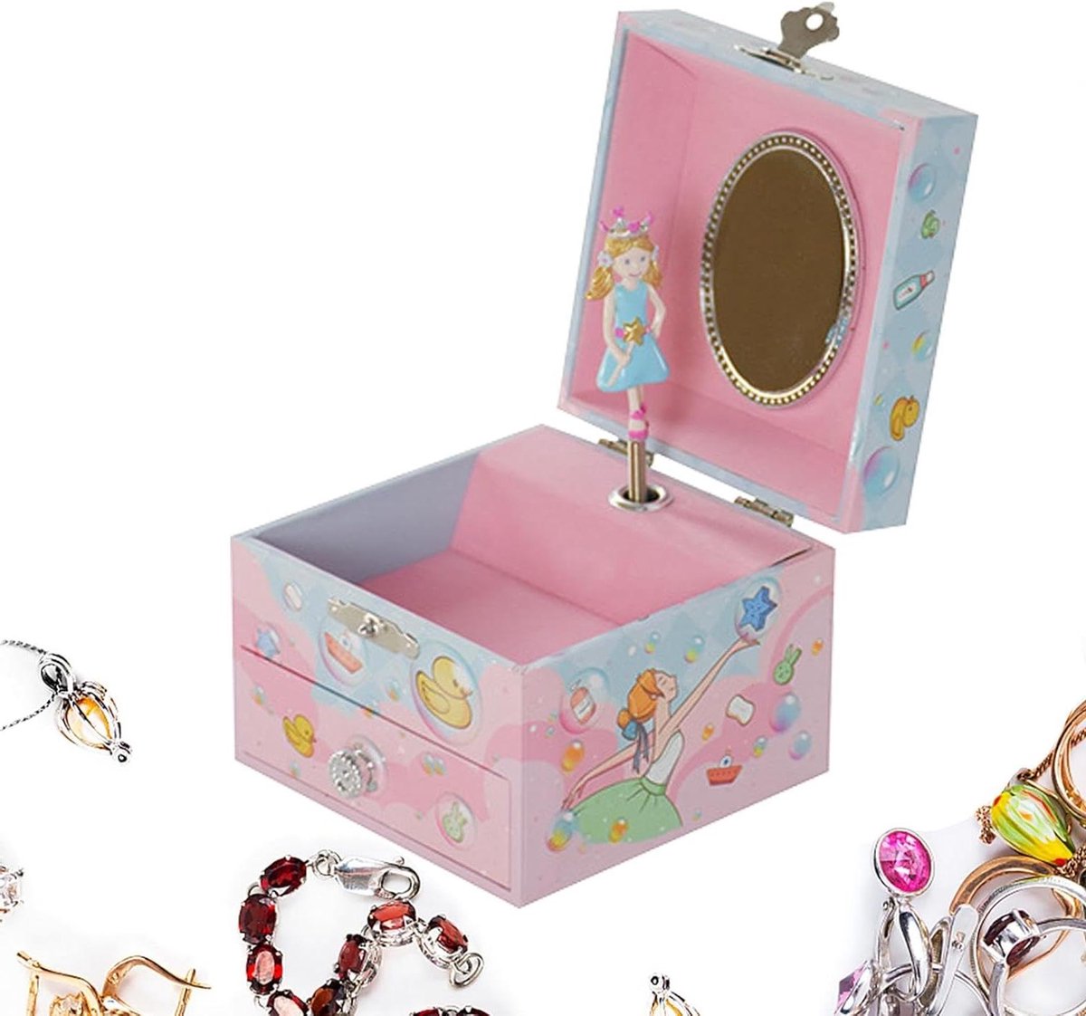 Muziek Juwelenkistje - Sieraden Opberger - Schatten Bewaren - Met Draaiende Ballerina - 10.5 x 10.5 x 8.5 cm - Roze