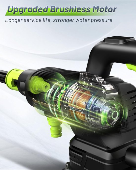 Hogedrukreiniger op Accu - Mobiele Hogedrukreiniger - Borstelloze Motor - 3 Standen - Accu Hogedrukreiniger met 6-in-1 Mondstuk - Draagbare Planten- & Autowasser - Elektrische Reiniger voor Tuin & Terras - Body Exclusief Accu — afbeelding 4