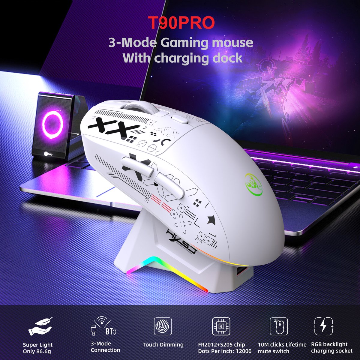 HXSJ T90 PRO Draadloze Gaming Muis - Silent Clicks thumbnail 3