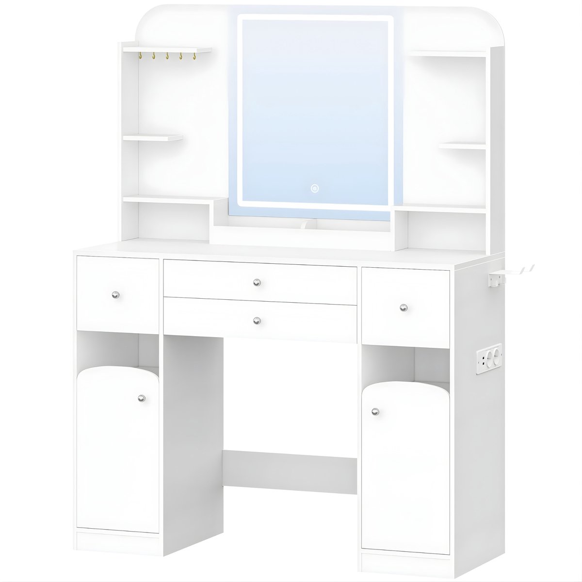 Kaptafel – Voor Slaapkamer & Dressing – Met LED-Verlichting, Stopcontact, Föhnhouder, Groo