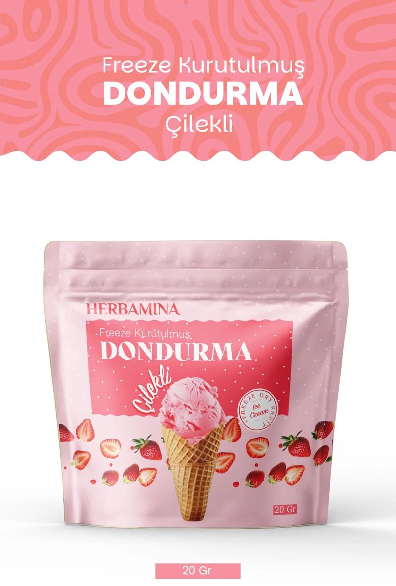 Herbamina Gevriesdroogde Aardbeienijs Snack 20 g – Freeze Dried Ice Cream – Krokante Aardbeiensnack