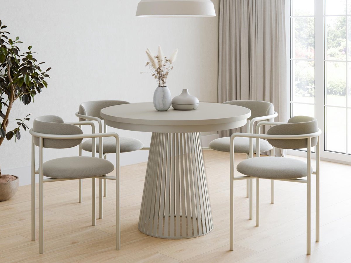 Compleo24- Ronde Eettafel- met lattenbodem-moderne ronde Eettafel- Cashmere- 100 cm- Eettafel met geribbelde basis