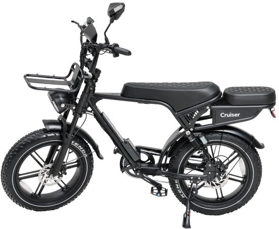 FAVY Cruiser Fatbike - Limited V8 Edition - Rijklaar - 60 km - NFC - Alarmsysteem - Verbeterd LCD Display - Hydraulische Schijfremmen - Achterzitje & Voordrager - 250W Motor - Incl. Elektrische Fietspomp - 2 Jaar Garantie - Zwart — afbeelding 2