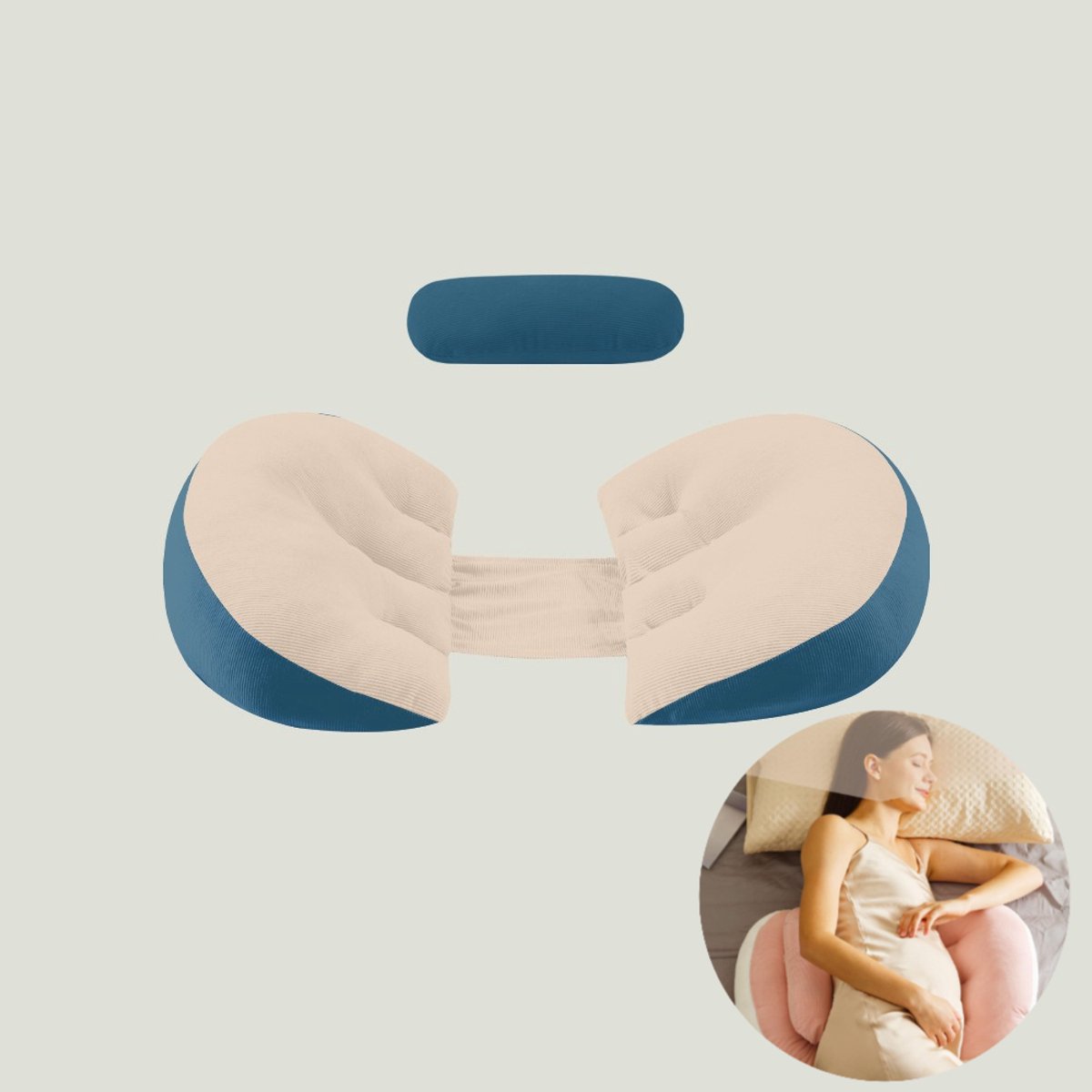 Zwangerschapskussen om te slapen, voedingskussen met afneembare hoes, ondersteuning voor rug, buik en heupen; draagbaar reiskussen (wigvormig) voor zwangere vrouwen, inclusief klein kussentje