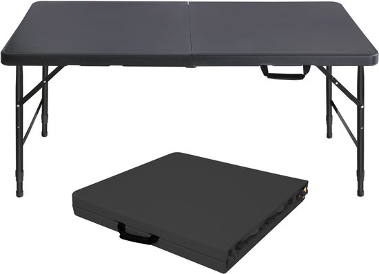 Klaptafel Opvouwbaar - Campingtafel Verstelbaar In Hoogte - Inklapbare Tafel Met Handgreep - Picknicktafel Heavy Duty Voor Binnen En Buiten Zwart 125x61 cm — afbeelding 2