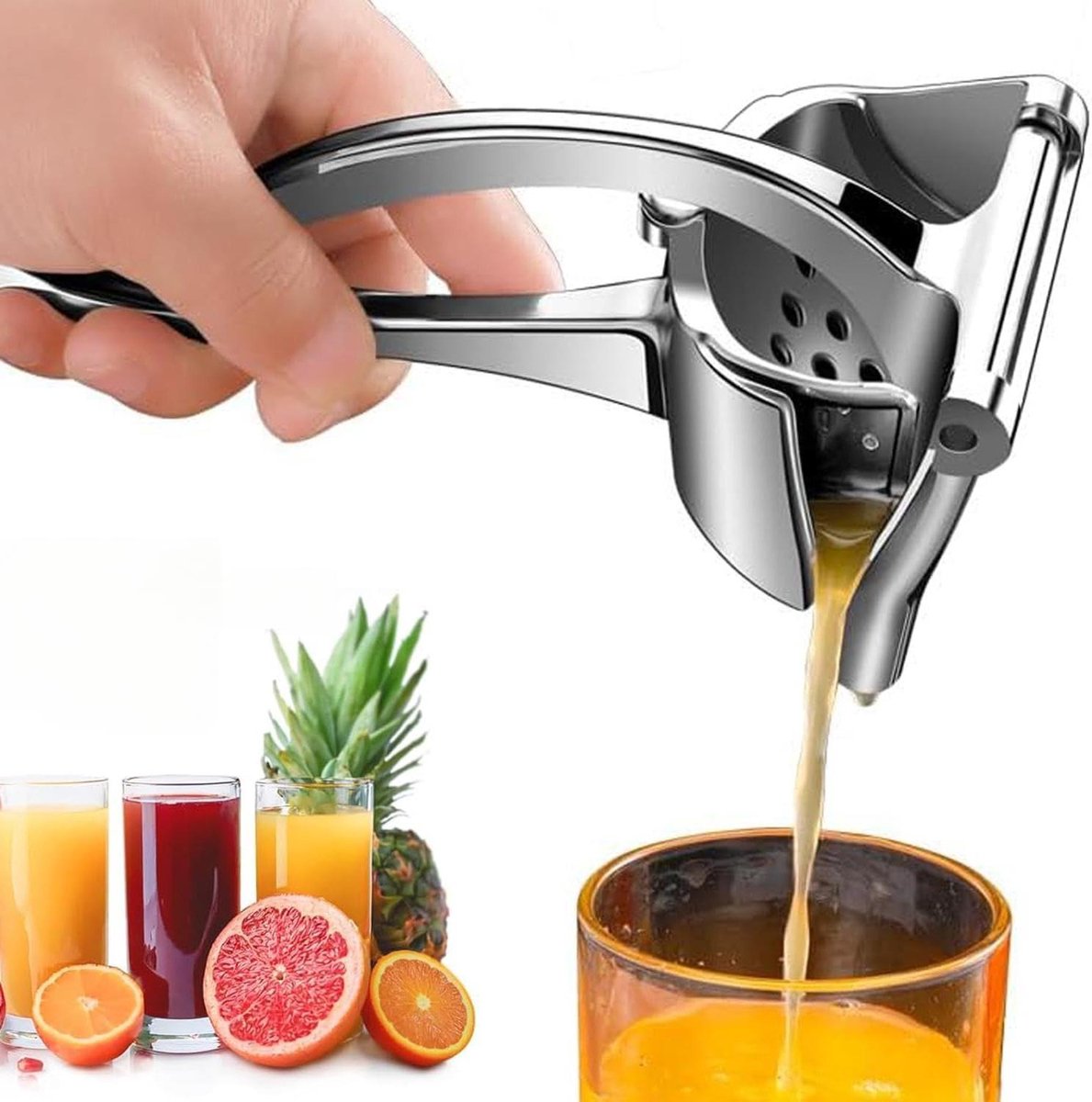 Handpers Juicer - Citruspers - Sap Extraheren - Ergonomisch Ontwerp - 10x10x10 mm - Zilver
