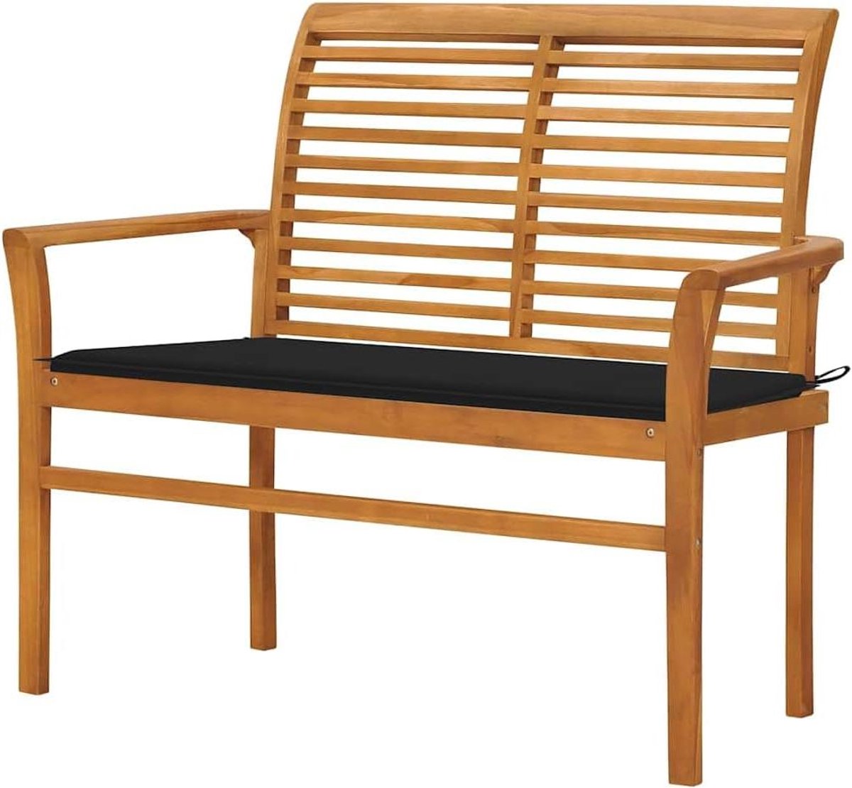 Tuinbank met kussen, zwart, 112 cm, massief teakhout, tuinbank, meubelbank voor woningen, balkon, terras, Veranda, pergola