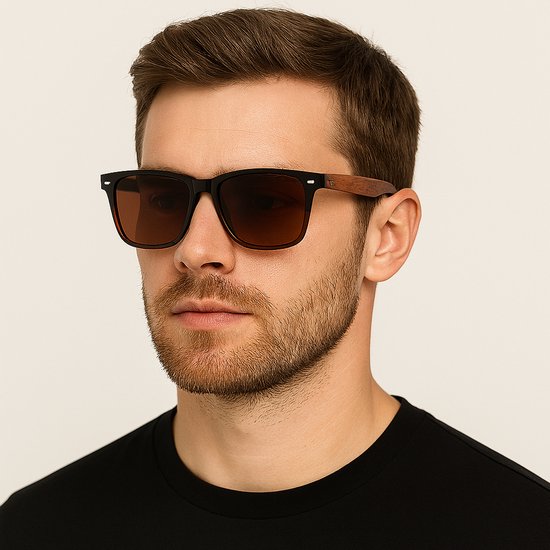 KingSeven - Leopard Brown Wayfayer Bamboo UV400 en Polarisatie filter - Zonnebril Heren van Kingseven — afbeelding 2