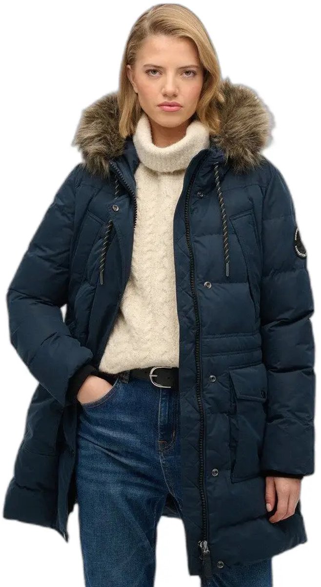 Superdry Everest Microfibre Mid Faux Fur Pufferjas Dames Gewatteerde jassen Marineblauw