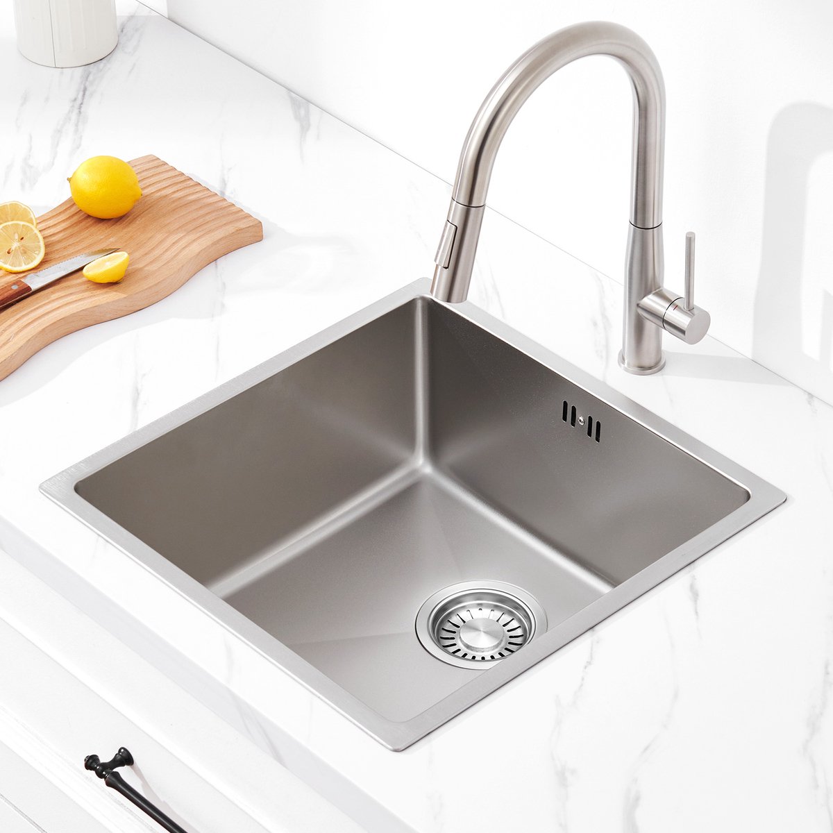 Auralum MAX Gootsteen Keuken RVS - Spoelbak 44x44 cm - Enkele Gootsteen RVS Onderbouw - RVS - Geluiddempend & Anti-Condens Keukenwasbak - Zilver