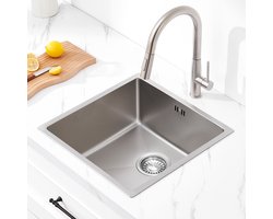 Auralum MAX Gootsteen Keuken RVS - Spoelbak 44x44 cm - Enkele Gootsteen RVS Onderbouw - RVS - Geluiddempend & Anti-Condens Keukenwasbak - Zilver