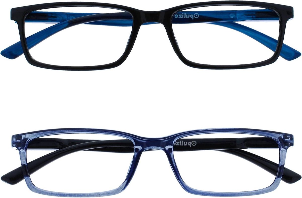 Leesbril 2 Paar - Blauw Licht Filter - Digitaal Kijken - Veerscharnieren - +100 Sterkte - Zwart Blauw