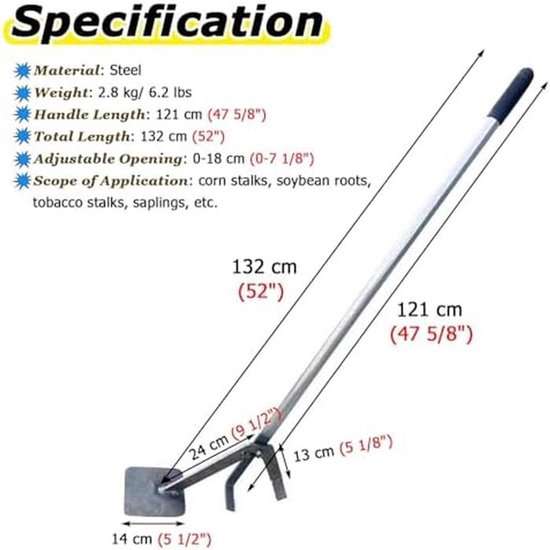 Worteltrekker Tool - Onkruidverwijderaar Stronken - Tuinonderhoud Vereenvoudigen - Hefboommechanisme Minder Inspanning - Verstelbare Klauw 18cm - Zilver — afbeelding 2