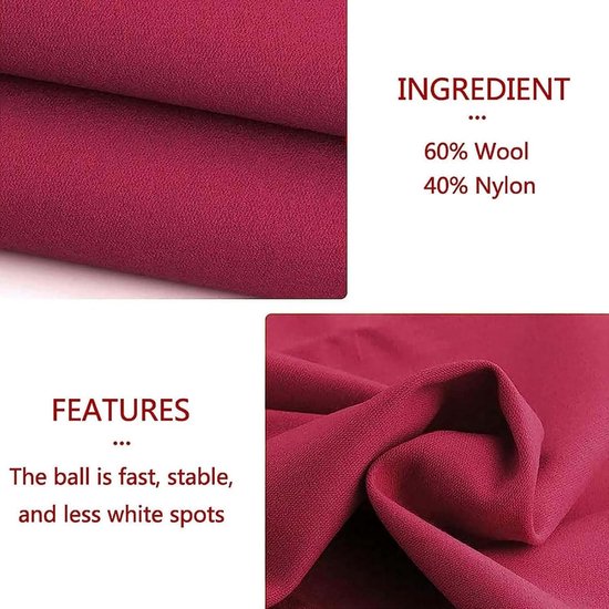 Generic Biljartdoek Pooltafel Vilt Standaard Duurzaam Biljart Pooltafelkleed 7ft 8ft 9ft Snooker Speltafelkleed Pad voor Indoor Biljartsport met Kussen Doek Strip,Rood,9Ft van generic — afbeelding 2