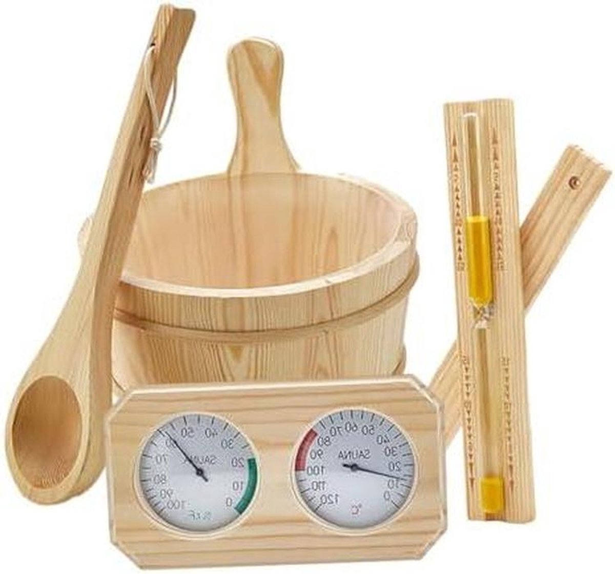 Sauna Accessoireset - Wellness Kit - Ontspannen Ervaring - Complete 4-delige set - 4 Liter Emmer - Houtkleurig