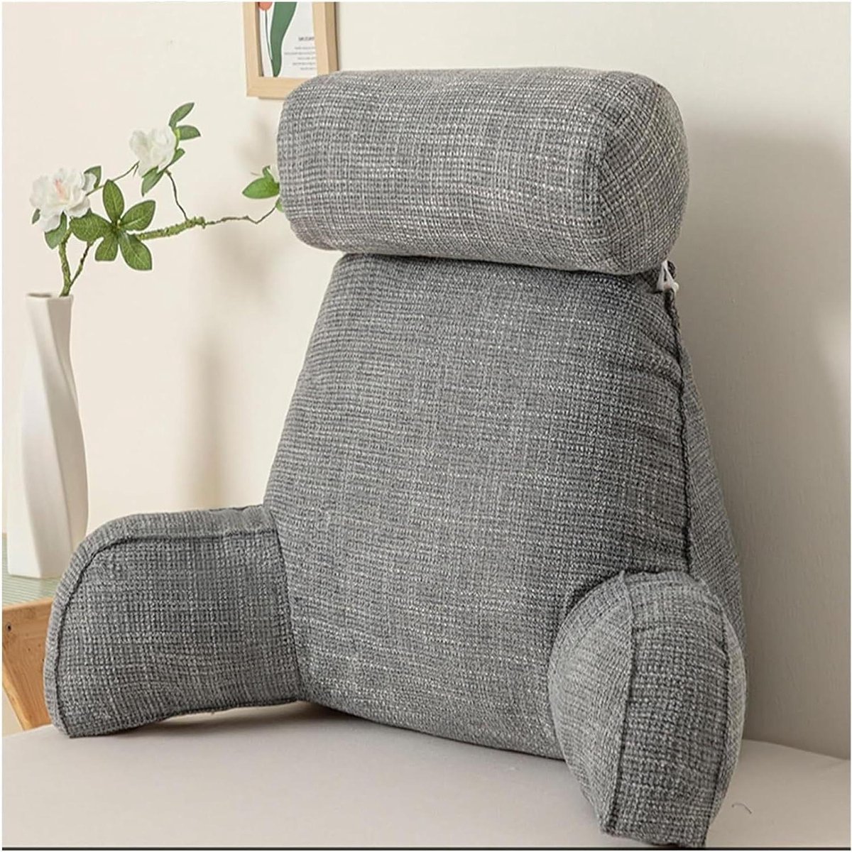 Rugsteunkussen - Lendensteun Kussen - Ontspannen Lezen - Met Afneembare Neksteun - 60x45x20 cm - Donkergrijs