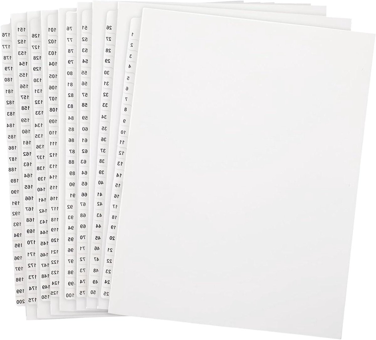 Bindmiddel Verdelers - Papieren Index - Documenten Organiseren - Genummerde Tabs - 201 Vellen - Wit