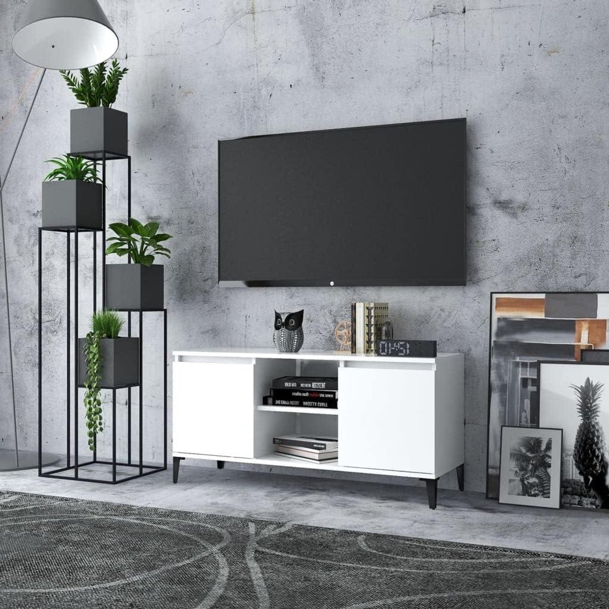 Tv-kast - Dressoir Media - Opbergen Entertainment - Vier Metalen Poten - 1035 cm Breed - Wit