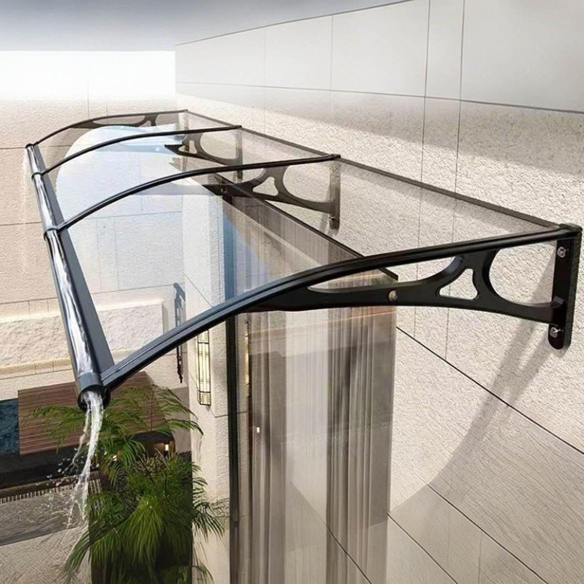 Luifel voor Deur - Buitenzonwering Overkapping - Bescherming Buiten - Versterkte Regenafvoer - 80x140cm - Transparant