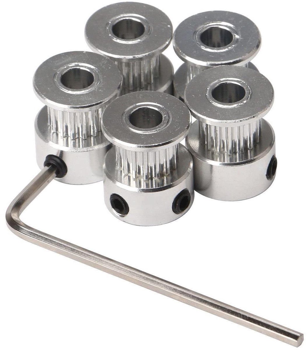 Timing Belt Pulleys - Geleiderollen Set - 3D Printer Onderdelen - 16 Tanden Aluminium - 5mm Boring 6mm Breedte - Zilver
