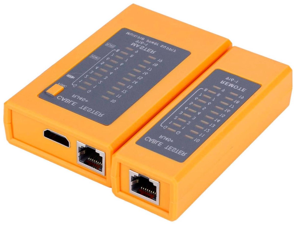 Digitale kabeltester - Draagbare tester - Netwerk testen - Automatische tests - 10.5 cm - Geel