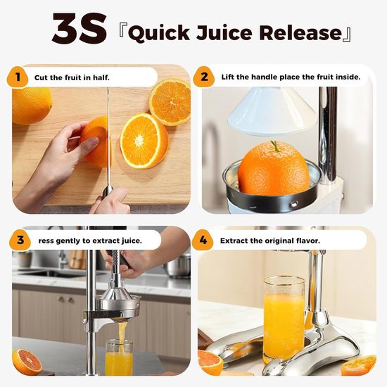 Handmatige Citruspers - Sap Pers - Vers Sap Maken - Robuuste Tandwieltechnologie - 18x23x45 cm - Zilver — afbeelding 4