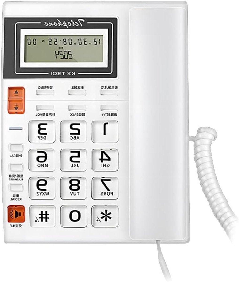 Vaste Telefoon - Huishoudelijk Kantoor - Eenvoudig Bellen - Grote Knoppen - 21 x 19 cm - Wit/Rood