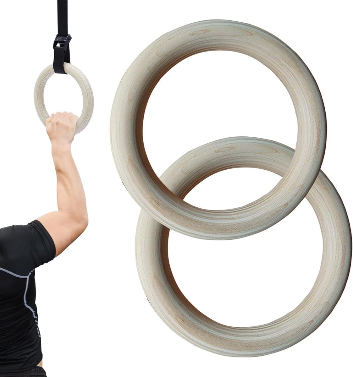 Gymnastiekringen - Optrekgrepen - Lichaamsgewicht training - Hoogwaardig hout - 19 x 19 cm - Niet gespecificeerd