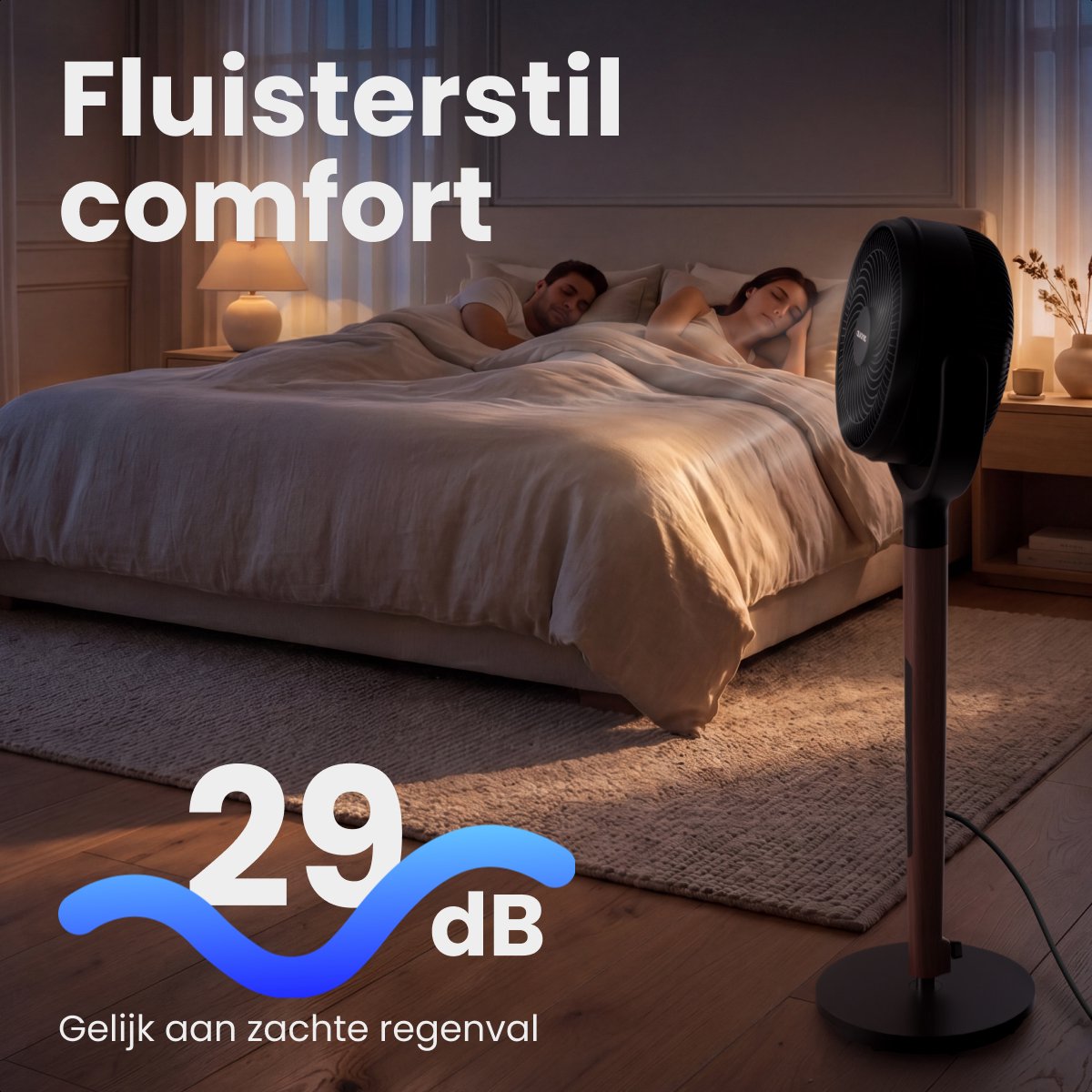 Auronic Statiefventilator - Staande Tafel en Vloerventilator - 12 Standen en Timer - Luchtkoeler - Stil - Met Afstandsbediening en Display - Fan - Hout thumbnail 5