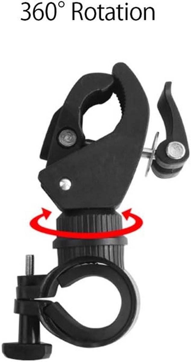 Fietslicht Houder - Zaklamp Klem - Fietsen Verlichten - 360 Graden Roterend - 20-35mm Stuur - Rood — afbeelding 5