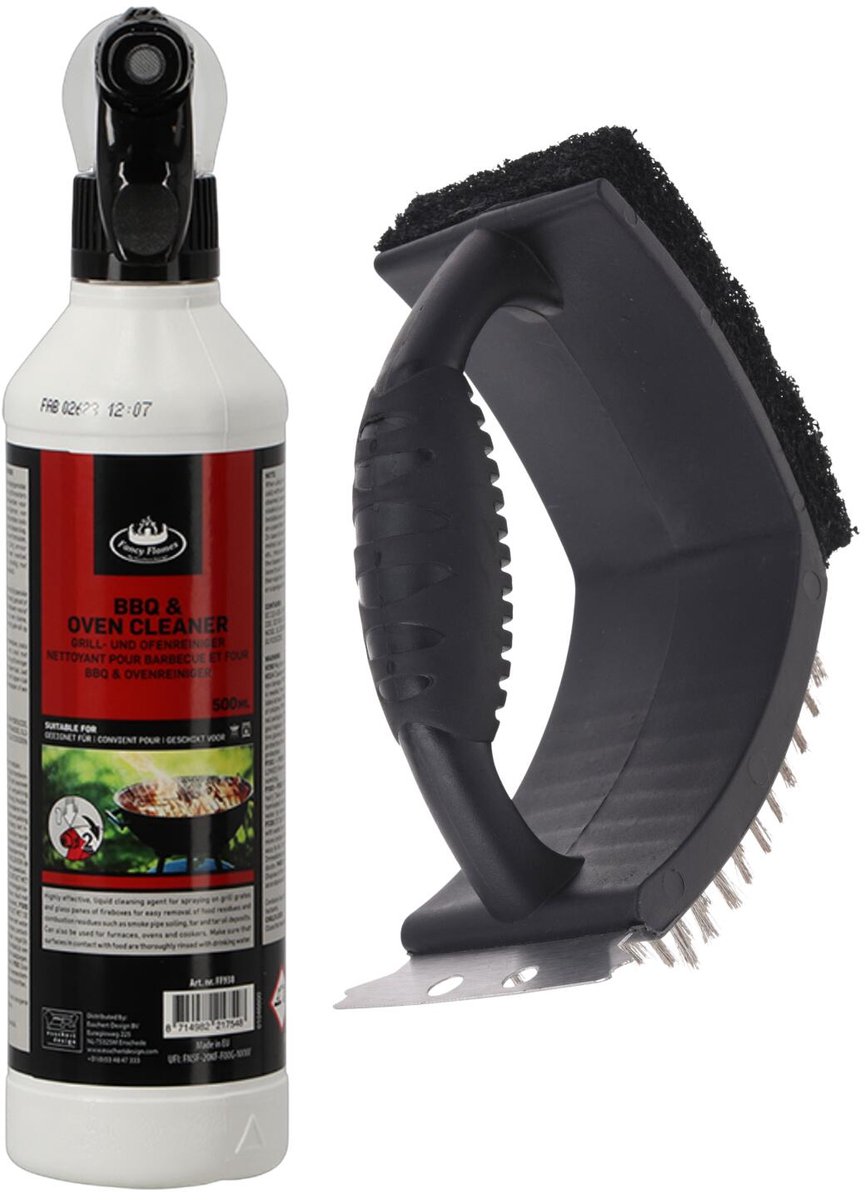BBQ reinigingsset - barbecue schoonmaakborstel - reiniging spray