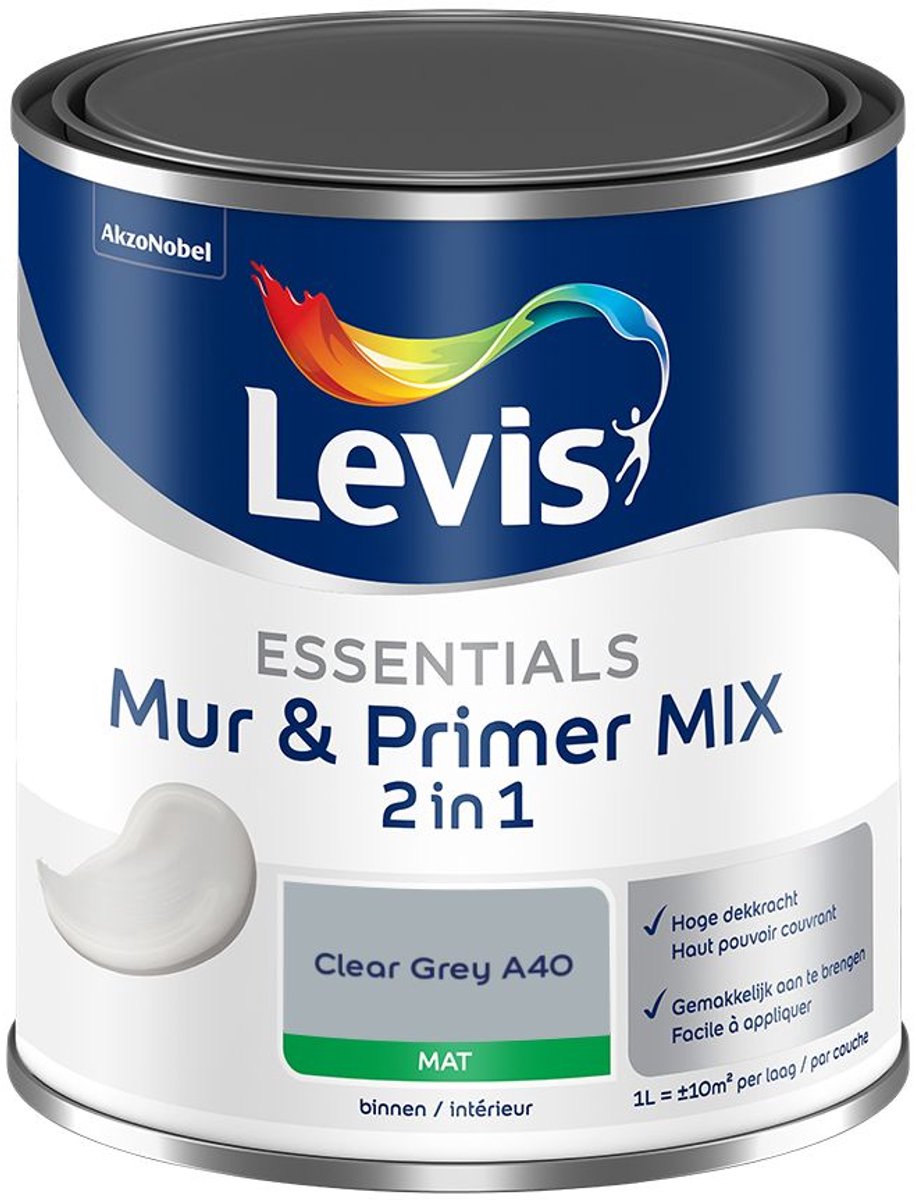 Levis - Essentials Mur & Primer Mix - Clear Grey A40 - Mengverf - 1 L