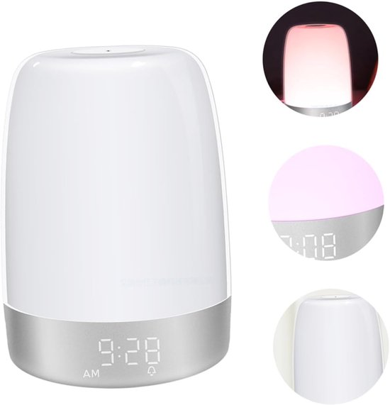 Wekker met Licht - Nachtlamp Tafel - Rustig Wakker Worden - Simuleert Zonsopgang - 15 cm - Wit — afbeelding 4