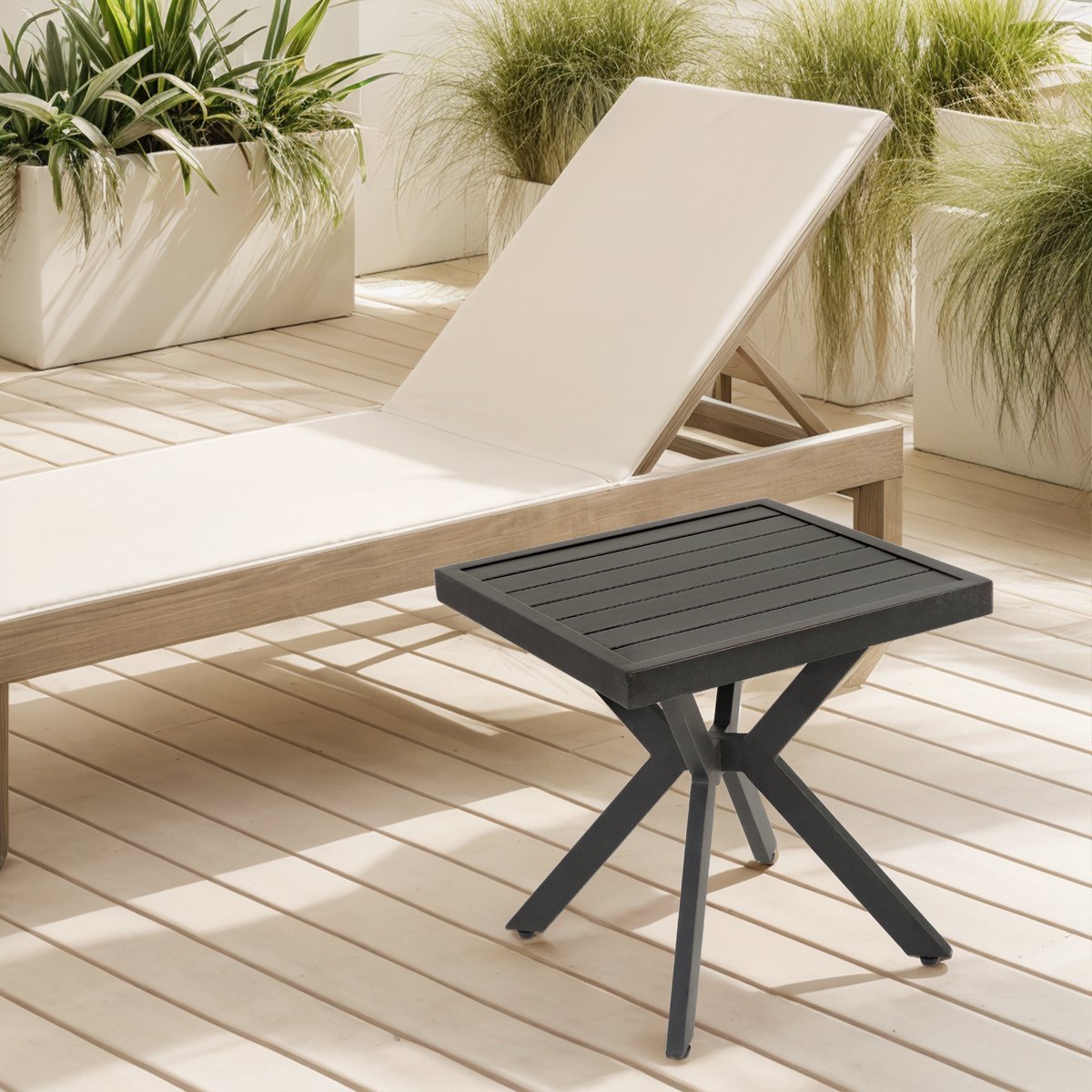 Bijzettafel Buiten Aluminium - Vierkante Tuintafel Weerbestendig - Patio Bijzettafel Voor Tuin Balkon En Zwembad - Donkerbruin 45x45x47 cm