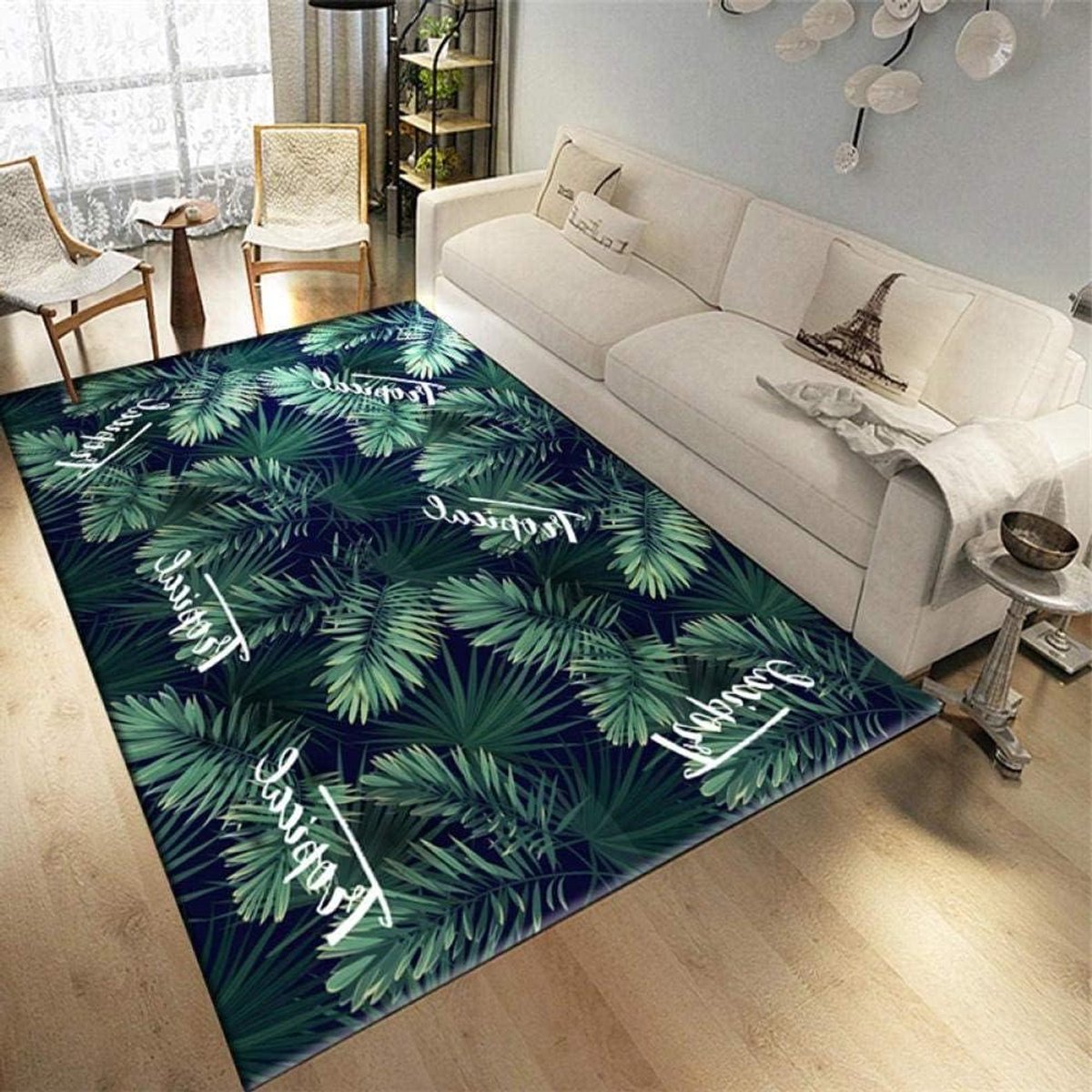 Vloerkleed Groen - Moderne Vloerbedekking - Binnen en Buiten - Lush Plantenprint - 80x160C