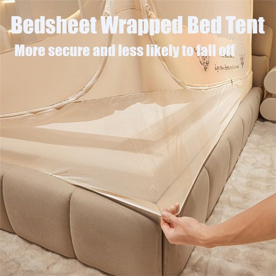 Bedtent 2025 Nieuw Winter Verdikt Warm Ademend Afneembaar Privacy Bedtent Luifel Lichtreductie Slapen Droomtenten Binnen Draagbaar Grote ruimte met 3 deuren(Beige,150x200cm/Full) — afbeelding 3