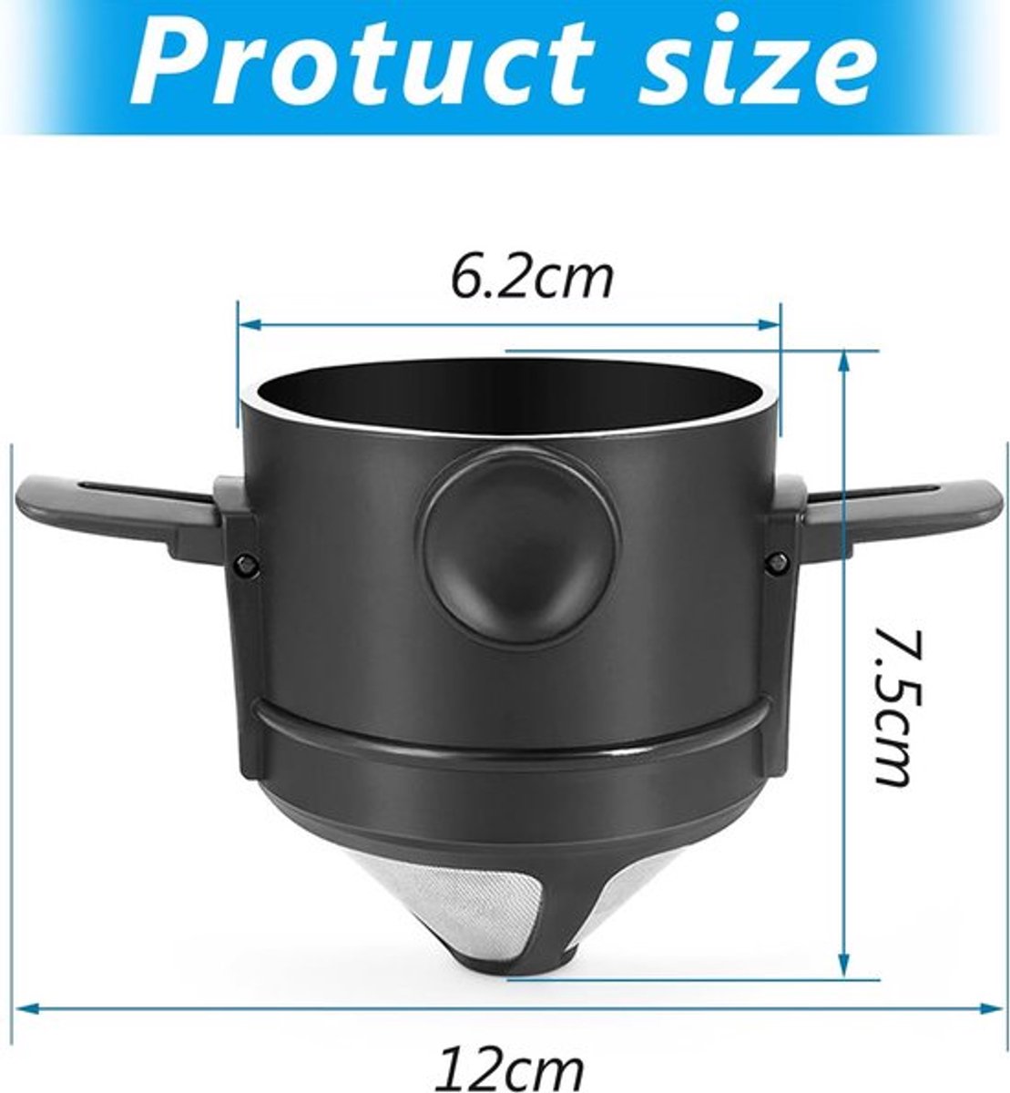 Koffiefilter - Koffiefilterhouder - Rvs Koffiefilter - Herbruikbaar - Koffie Dripper - Papierloos Giet Over Koffiedruppelaar - Geschikt Voor Handmatige Bereiding Van Permanente Koffie - Geschikt Voor Thuiskantoor, Reizen, Kamperen - Zwart — cadeau in Kookcadeaus - foto 6