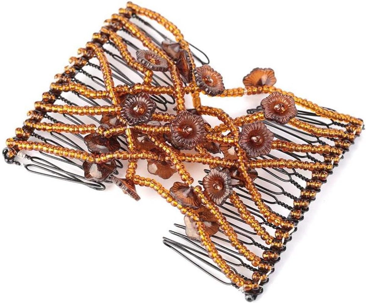 Haarkam - Haarclip Haaraccessoire - Haarstyling - Elastische Stretch - 8.5 x 7.5 cm - Bruin