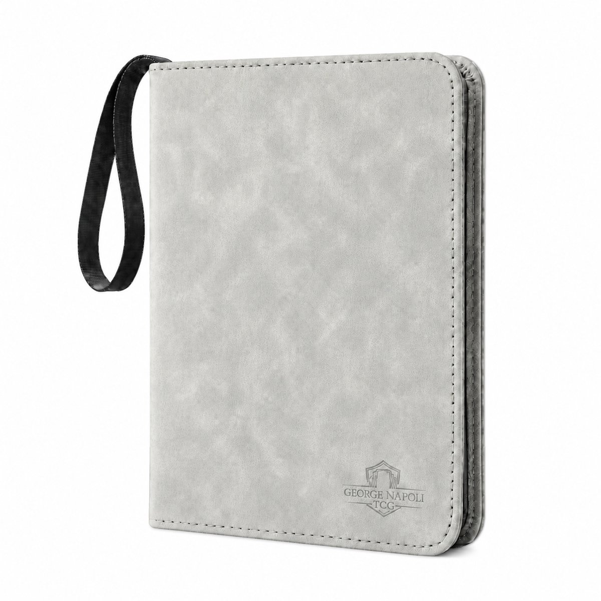 George Napoli TCG Verzamelmap voor 400 Kaarten - Binder Map voor Kaarten - 4-Pocket indeling - Grijs PU suède - Premium Card Binder met Ritssluiting - 50 Pagina’s - Zwarte Sleeves